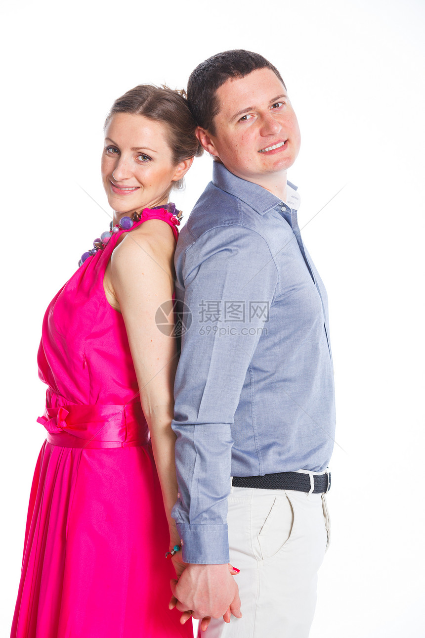 年轻夫妇微笑女朋友男性拥抱女孩快乐女士男人喜悦白色图片