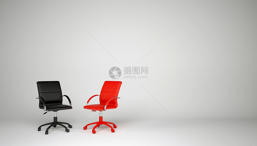 两张办公椅 对话的概念栖息地黑色家具条款场景风格装饰工作室坡度红色图片