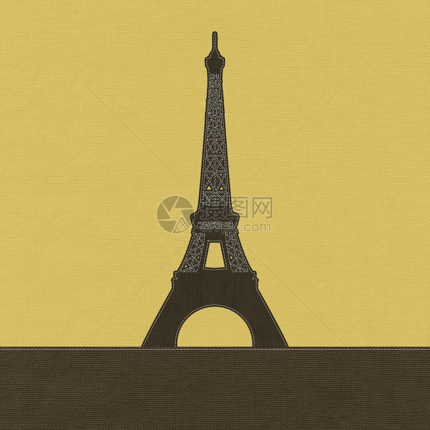 Eiffel塔台 巴黎 法国布料背景缝合风格皮革纤维纺织品标签首都蓝色城市月光天际场地图片