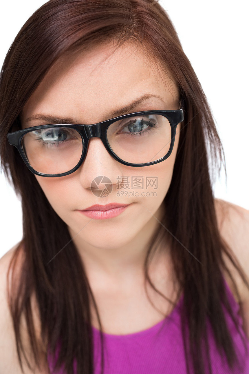 紧贴着漂亮的黑发美女 戴着眼镜装饰图片