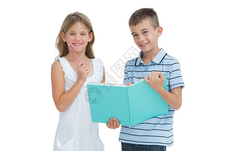 幸福的哥哥和姐姐 彼此相会 互相学习;高清图片