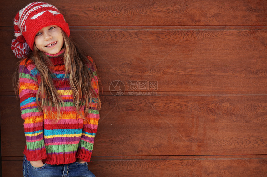 时装小女生毛衣衣服季节性童年青春期帽子喜悦红色冒充快乐图片