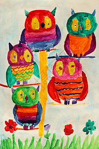 夏天猫头鹰孩子们用一些漂亮的童话猫头鹰画画背景