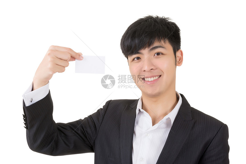 亚洲商务人士持空白名片的亚洲商务人士图片