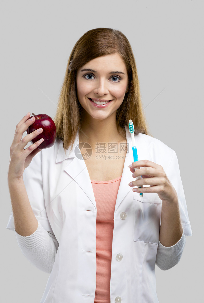 女牙医打扫诊所医生女孩治疗工具检查女士卫生罩衫图片