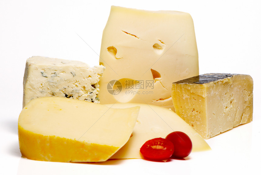 白色背景上的奶酪不同排序托盘文化食物美食家美食商品种类羊乳乳制品图片