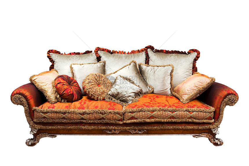 美丽的沙发木头家具装饰古董座位丝绸纺织品优雅奢华风格图片
