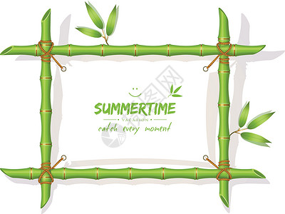 竹条绿竹木框架的背景背景木头海报边界标语长方形装饰假期旅行广告牌风格插画