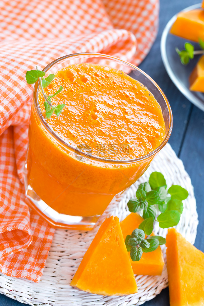 南瓜汁玻璃葫芦液体饮食美食营养薄荷饮料叶子橙子图片