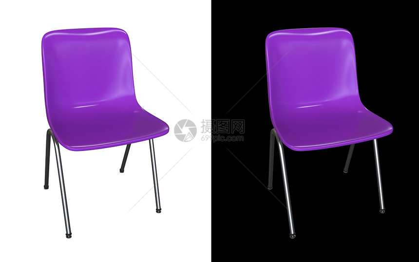 紫色现代3D把椅子隔离在黑白背景上图片
