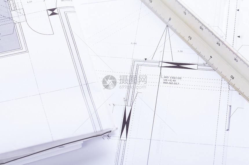 建筑设计蓝图图设备     工作场所乐器设计师建造工作草稿打印技术建筑师铅笔文档图片