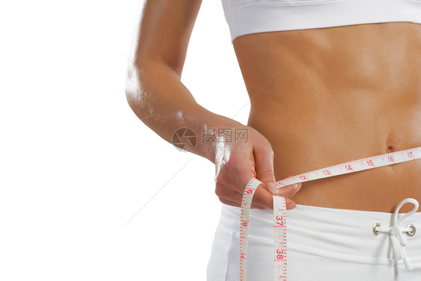 腰部的年轻运动女性营养食物组织重量身体数字女孩减肥成人饮食图片