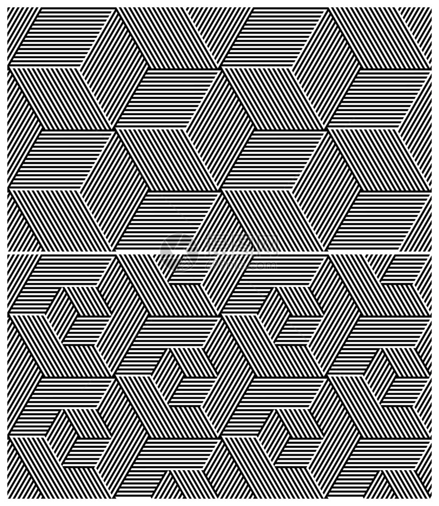 两套 BW 无缝模式 立方元素设计条纹插图灰阶黑与白光栅化图片