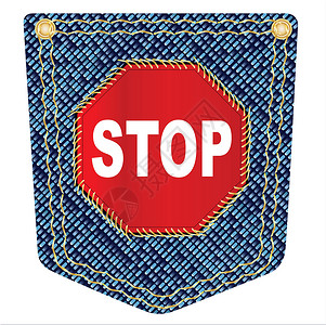 停止口袋牛仔裤缝纫针脚纺织品牧马人织物蓝色红色编织背景图片