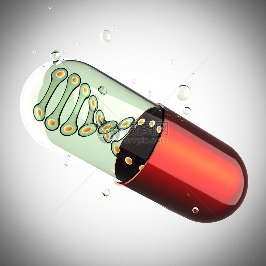 灰色背景的透明胶囊药品基因概念生物化学遗传染色体化合物生物学治疗图片