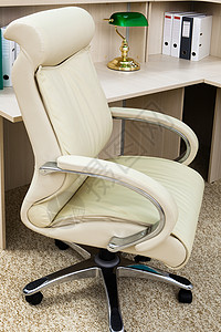 白色皮革手椅房间座位装饰导演椅子经理家具办公室桌子绿色背景图片