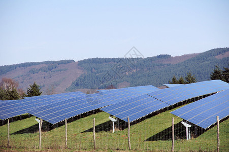 绿色草原上的太阳能板板背景图片