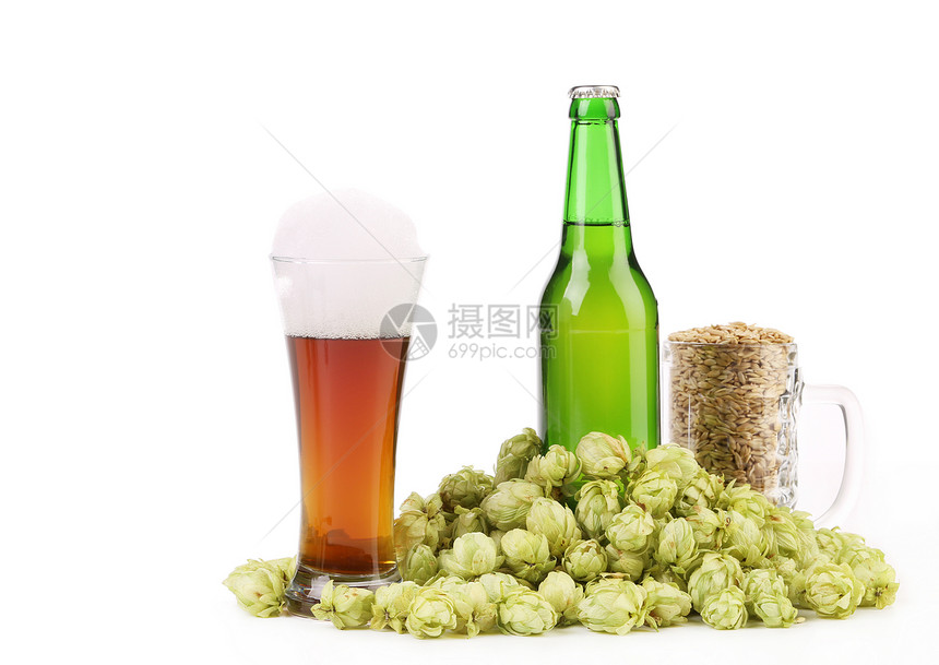 跳和大麦的构成茶点啤酒琥珀色食物瓶子气泡泡沫酒吧庆典饮料图片