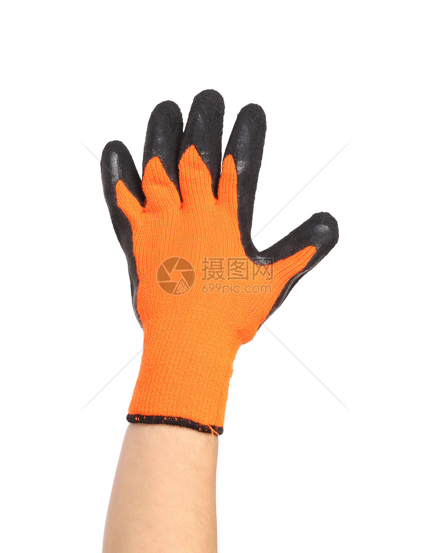 手戴橡胶手套显示5个橡皮安全展示力量工作材料衣服家务生活工作服图片