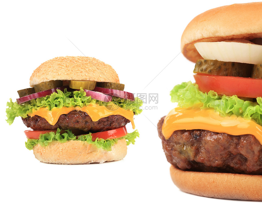 两个美味的芝士汉堡图片