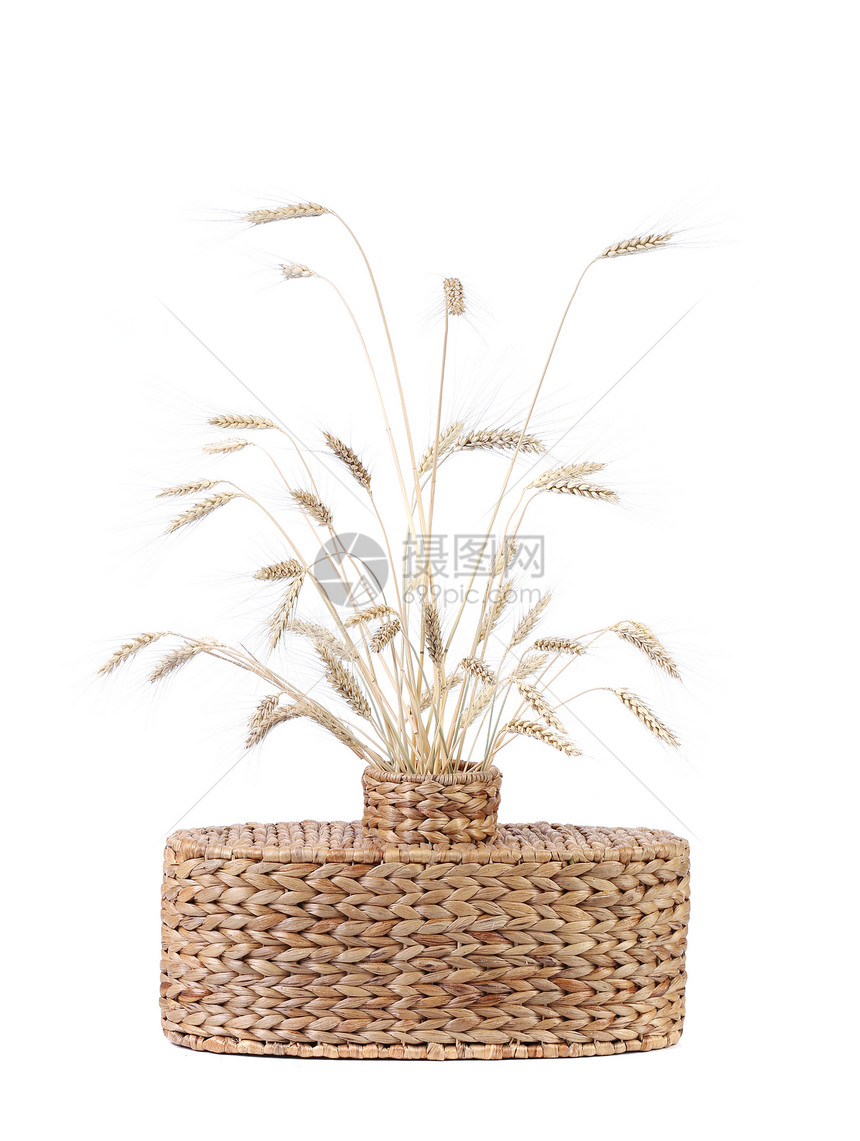 怀克花瓶和小麦耳朵工艺装饰手工风格材料谷物木头稻草勺子发束图片