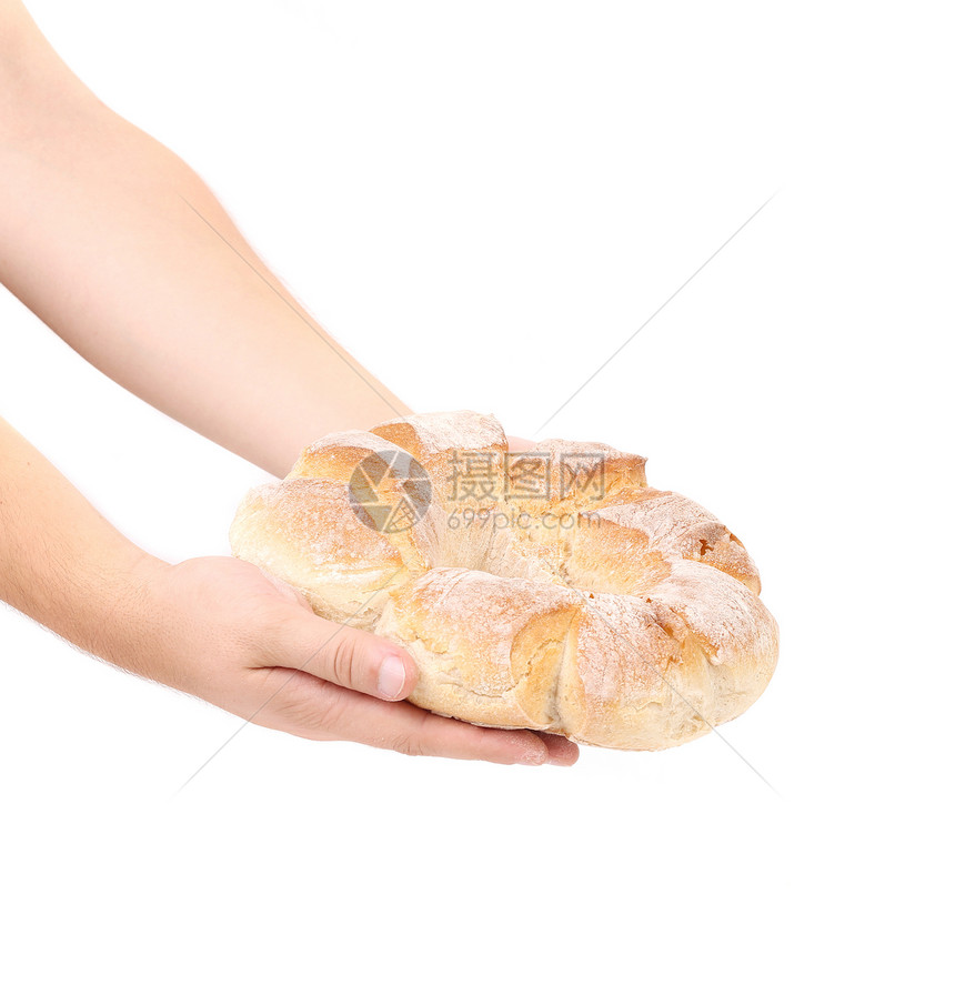 手握着面包硬皮小麦手指包子白色黄色营养早餐圆形男人图片