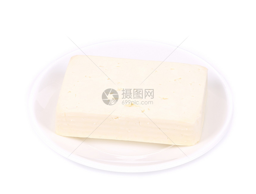 白盘上的豆腐奶酪食物白色豆腐立方体草本植物营养盘子烹饪厨房大豆图片