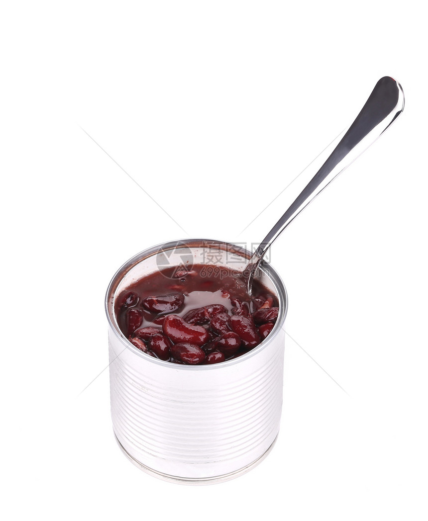 红豆和勺子小吃商品盒子装罐养护罐头食物植物金属豆类图片