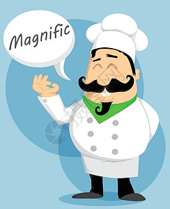 意大利胡子刻画厨胡子食物饥饿盘子食谱面包师早餐面包烹饪帽子插画