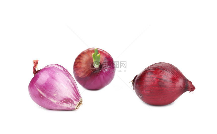 三个红洋葱美食杂货店收成紫色水果洋葱块茎蔬菜食物烹饪图片