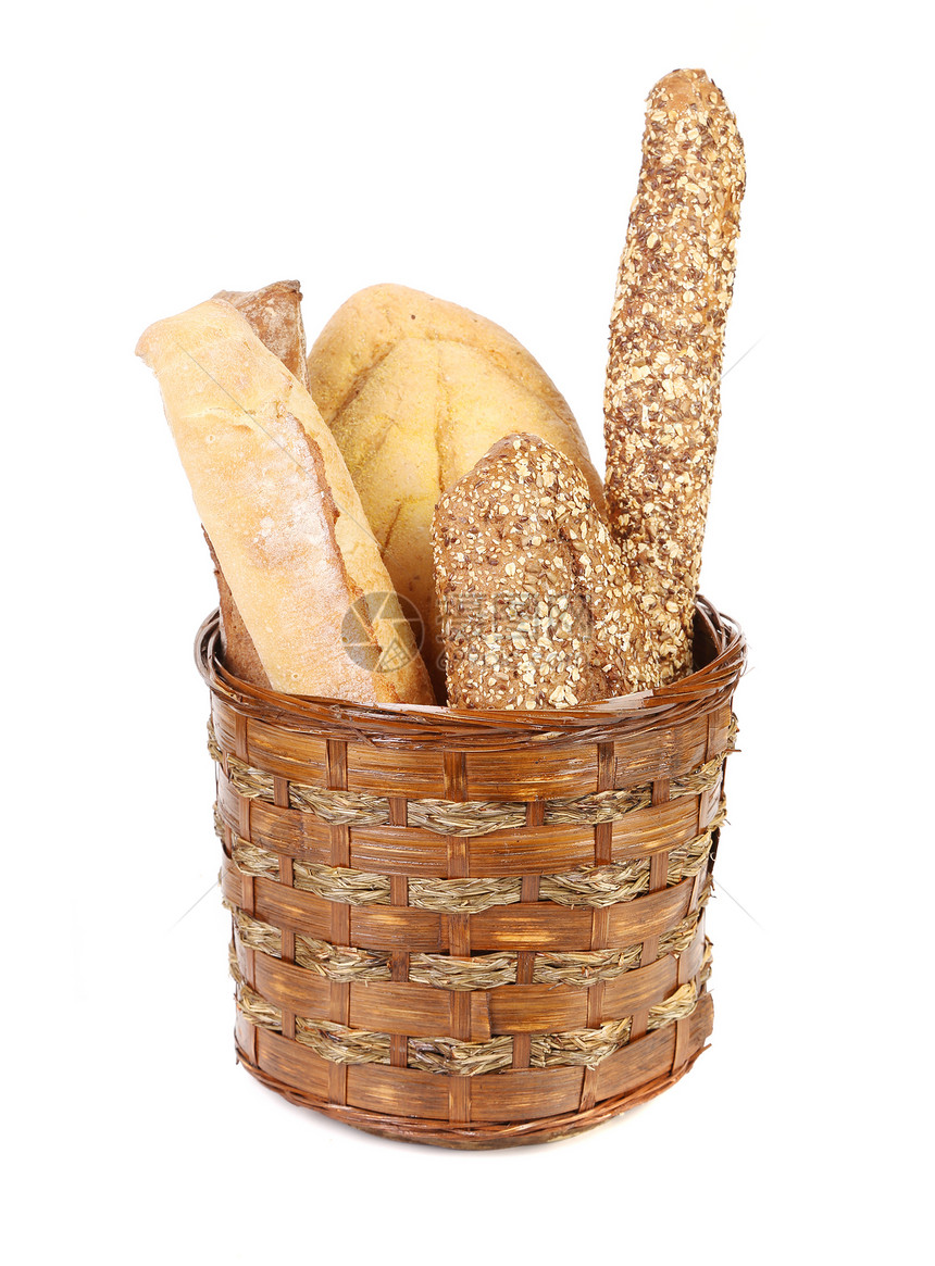 含有面包和卷饼的成分大麦购物杂货店食物消费者篮子糕点包子传统晚餐图片