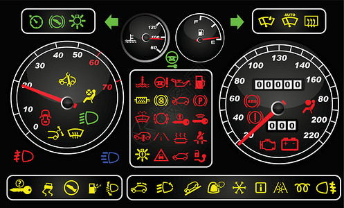 数码素材网转速表和仪表板图标控制板时间技术发动机数字交通控制燃料测量拨号插画