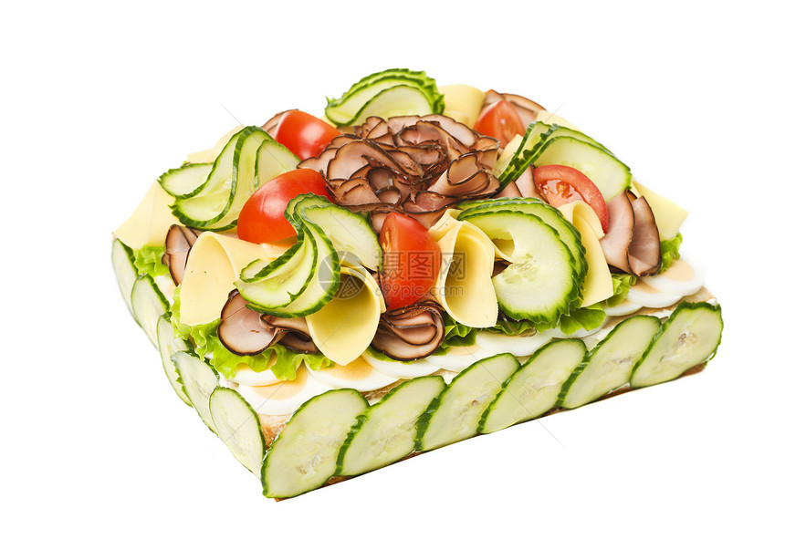 桑威奇层饼西红柿草药饮食黄瓜蔬菜健康饮食沙拉肉类面包柠檬图片