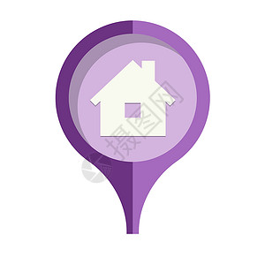 紫色主图带有家主图标的标记阴影网络别针窗户插图烟囱住宅艺术主页紫色插画