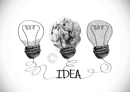 构思概念 纸质灯泡比喻 作为好主意想像力创新商业浪费黄色创造力纸球白色绘画文档背景图片