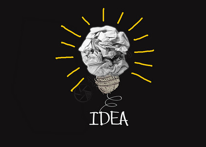 构思概念 纸质灯泡比喻 作为好主意纸球插图水平草图浪费摄影创新动机商业黄色背景图片