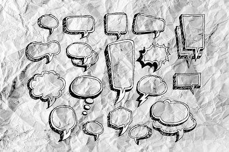 在 Crue 上画出泡沫语言设计图的布布布 Sletch 手漫画演讲涂鸦气泡说话聊天气球讲话团体插图背景图片