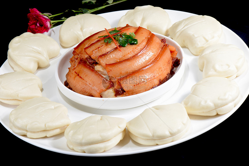 中国食品 蒸汽面包与猪猪肉图片