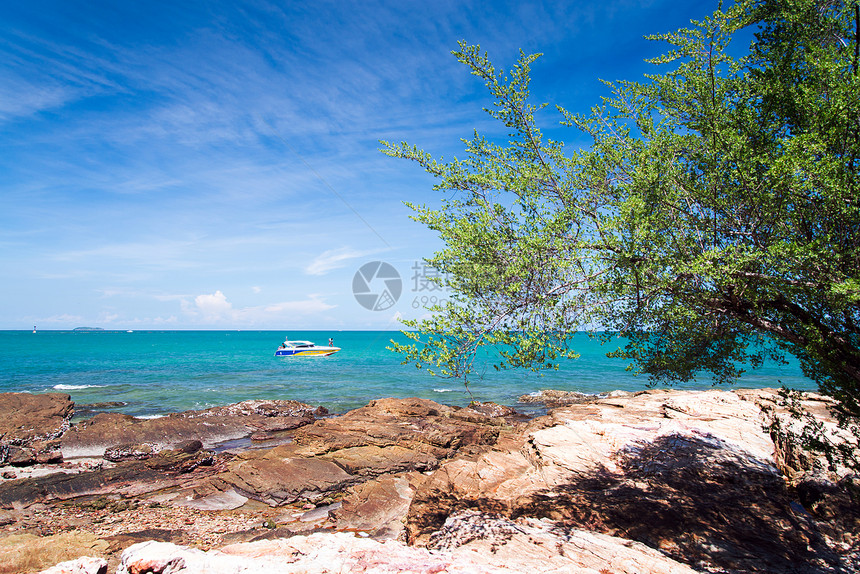 国家公园 泰尔湾Rayong海滩悬崖石头风景海岸线地平线场景边缘蓝色海景图片