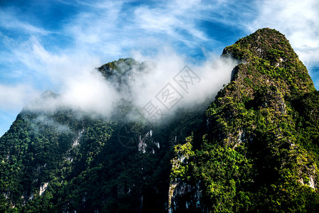 hao上午1 塔哈拉国家公园热带山Hao Sok国家公园Mist游客土井远足顶峰岩石风景旅行爬坡旅游森林背景