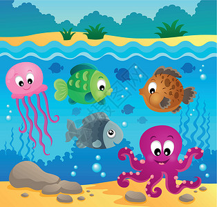 盐水鹅肝海底海洋动物群主题1插画