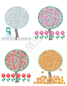 四季矢量树中的树绿色插图季节植物黄色地面环境雪花红色雪人背景图片