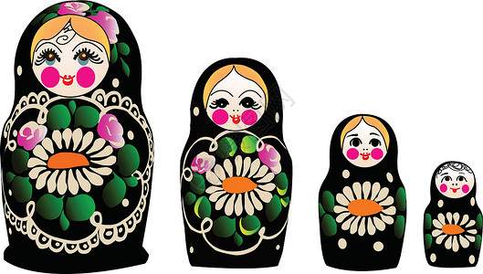 锡特卡矢量中的马特约什卡娃娃白色套娃女士娃娃孩子面团收藏家庭粉色玩具插画