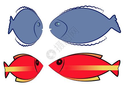 向量鱼类图标食物气泡红色水族馆收藏生活蓝色餐厅白色网络背景图片