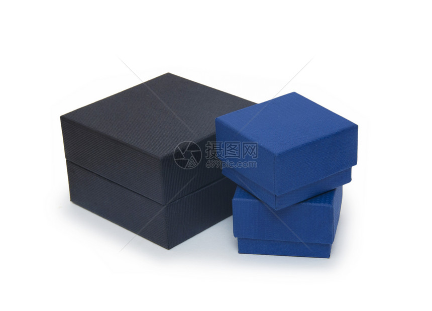 黑箱和蓝箱 在白色上隔离盒子礼物展示丝带念日红色纸板正方形黑色生日图片