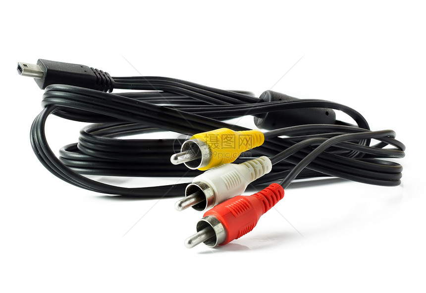 音频视频电缆黄色连接器力量技术褪色男性肚带电视红色电子图片