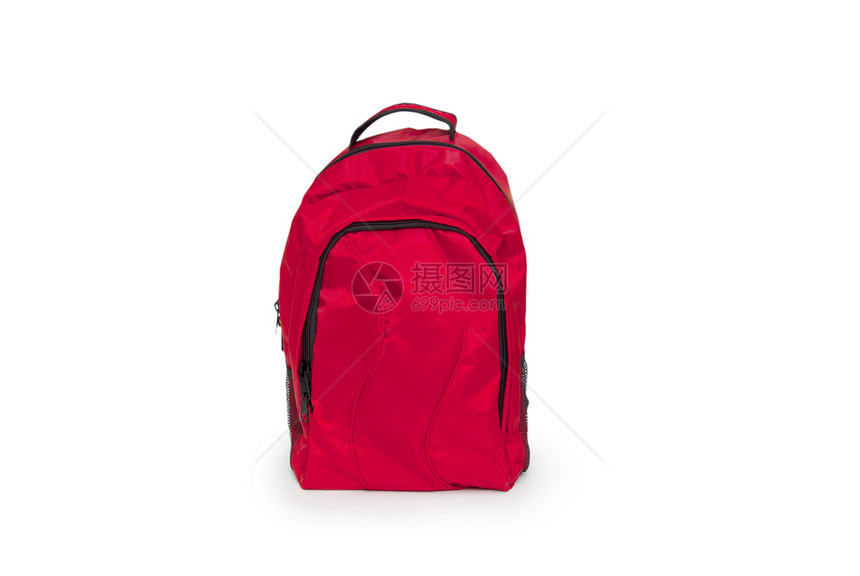 被白色孤立的红学校背包补给品孩子们孩子青少年大学红色粉色教育图片
