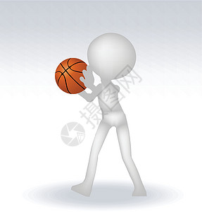 3d人篮球运动员运动健身行动灰色游戏白色篮子休闲成功卡通片背景图片
