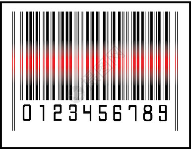 读取器条码图标和红激光传感器光束价格黑与白图形设备命令计算机身份控制元素销售插画
