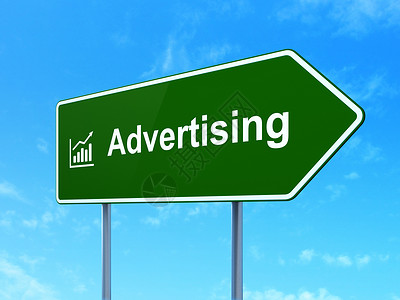 蓝紫色广告图广告概念 关于路标背景的广告和增长图;道路标志背景背景